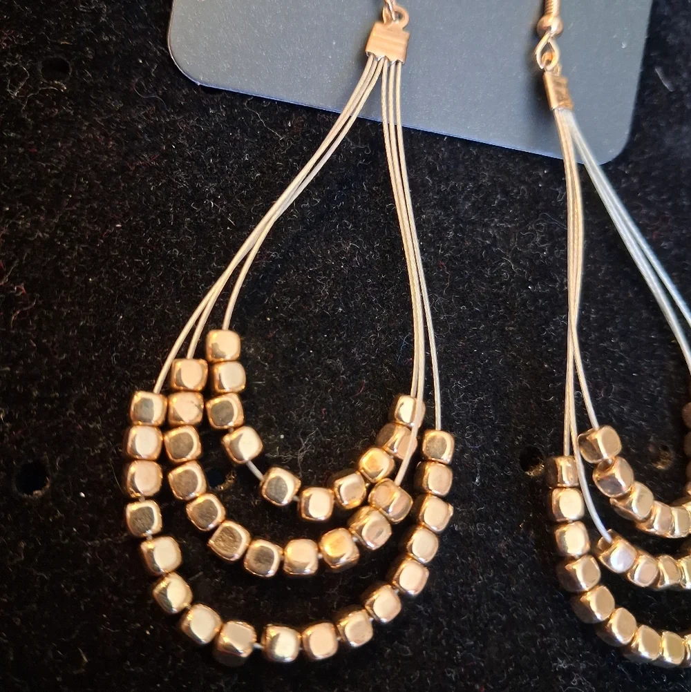 Paparazzi Gold-Tone Triple Strand Bead Drop Earrings - Women Jewelry
